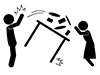 A man who violently attacks his wife | Turn the table over | Married couple's problem-Free pictogram | Black and white illustration