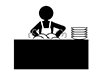 Mom washing a lot of dishes | Lots of things to wash | Tired mother-Free pictograms | Black and white illustrations