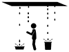 雨漏りがする家 | バケツを置く | 古い家 - 無料ピクトグラム｜白黒イラスト